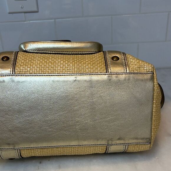 Coach Bag Purse Handbag Legacy Straw & Metallic Leather Tote Shoulder Pocketbook - Picture 8 of 16